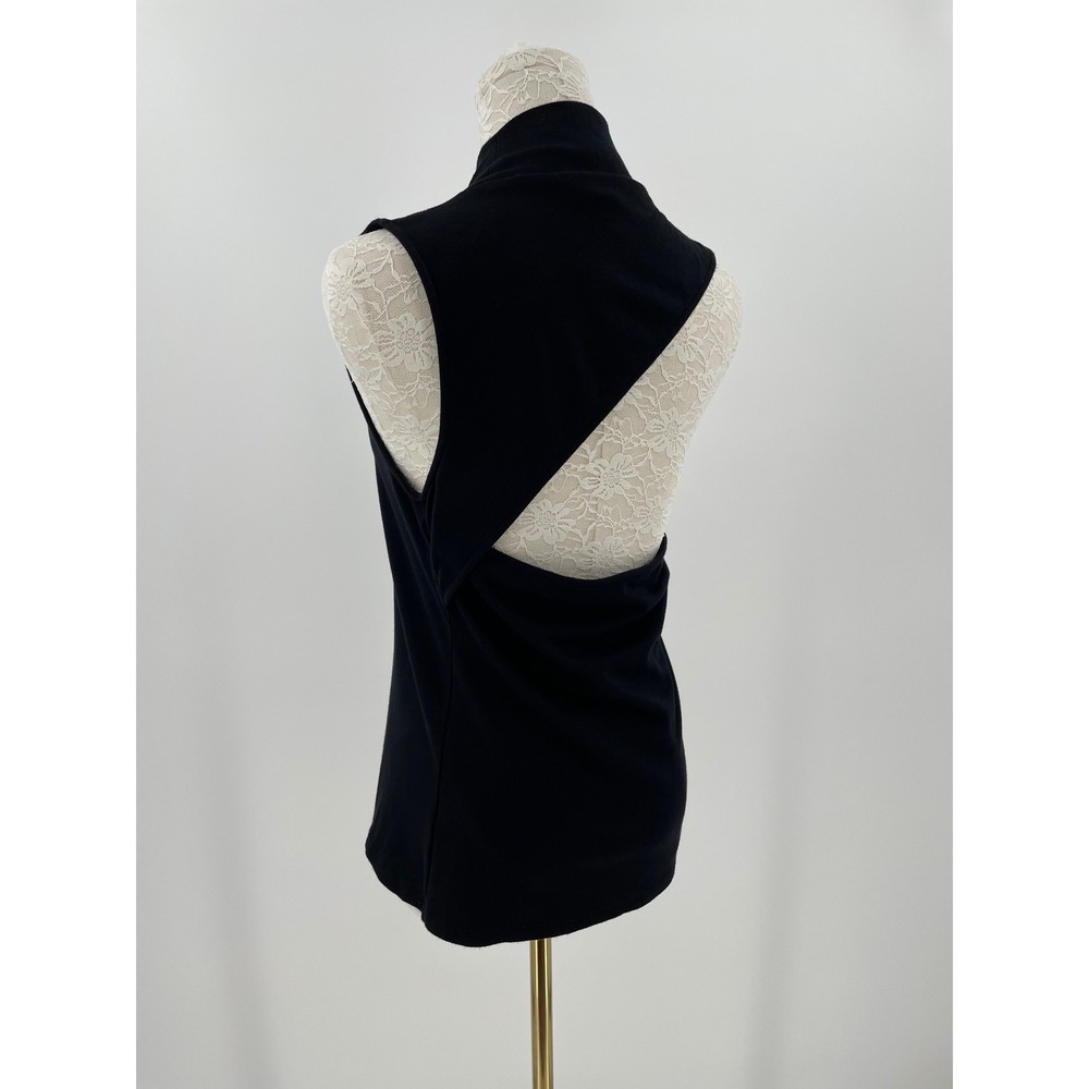 French Connection Womens Black Mock Neck Sleeveless Asymmetric Cutout Back Top M